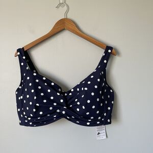 Lands' End Swimsuit Bathing Suit Top Navy Blue Polka Dots Women's Size 18W DDD